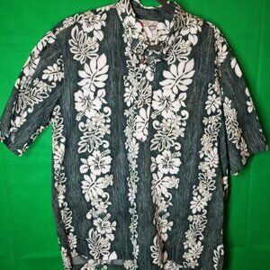 Hilo Hattie Men's 1XL Hawaiian Pullover Aloha Shirt Four-Button Green Floral